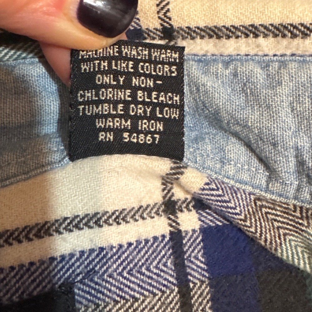 Structure Mens Large Green Blue Plaid Flannel Button Down Shirt Cotton Vintage - Picture 5 of 11